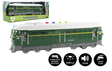 Teddies 35 cm zelena plastična lokomotiva na baterije z zvokom in svetlobo