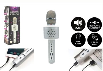 Teddies Mikrofon za karaoke Bluetooth s srebrno baterijo in kablom USB