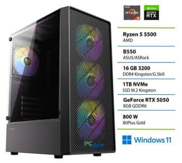 PCplus Gamer namizni računalnik, R5 5500, 16GB, SSD1TB, RTX5050, W11H (148155)