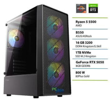 PCplus Gamer namizni računalnik, R5 5500, 16GB, SSD1TB, RTX5050, DOS (148156)