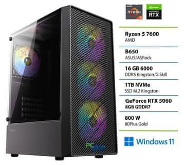 PCplus Gamer namizni računalnik, R5 7600, 16GB, SSD1TB, RTX5060, W11H (148150)