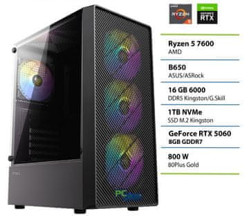 PCplus Gamer namizni računalnik, R5 7600, 16GB, SSD1TB, RTX5060, DOS (148154)