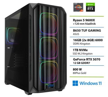 PCplus Gamer namizni računalnik, R5 9600X, 16GB, SSD1TB, RTX5070, W11H (148114)