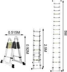 MXM 2v1 teleskopske dvokrake lestve / s pregibom - 5 m, aluminijaste
