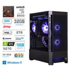 MEGA Računalnik MT S8 R5-9600X/RTX5070/32GB-DDR5/2TB-4.0/750W/Win11Home/črna RGB + Estetski napajalni kabli [Vijolična/ Črna]
