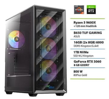 PCplus Gamer namizni računalnik, R5 9600X, 16GB, SSD1TB, RTX5060, DOS (148116)