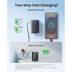 Anker Nano Power Bank 10000 mAh, 45W z vgrajenim USB-C kablom, črn