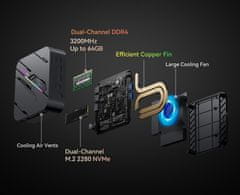 Blackview MP100 PRO namizni mini računalnik, Windows 11 PRO, Intel Alder Lake i9, 16GB RAM, 1TB SSD, WIFI 6, Bluetooth 5.2, Ethernet, 6x USB 3.2, 1x HDMI, 1x DP, 1x USB Type-C, črn