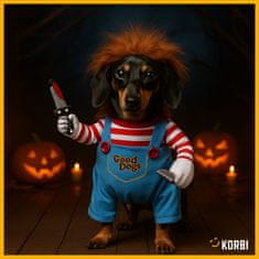 Korbi KOSTUM ZA PSA CHUCKY – STRAŠNA IN ZABAVNA MASKA ZA NOČ ČAROVNIC (velikost M)