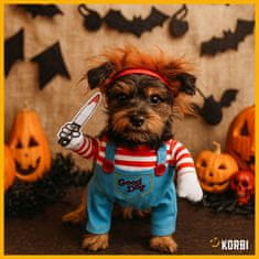 Korbi KOSTUM ZA PSA CHUCKY – STRAŠNA IN ZABAVNA MASKA ZA NOČ ČAROVNIC (velikost M)