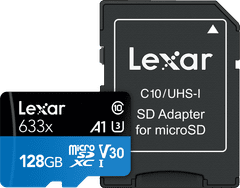 Lexar MicroSDXC 633x UHS-I/A1/U3/10 R95 (V30) 128GB spominska kartica + SD adapter (LMS633128G)