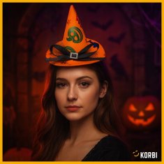 Korbi Trak s klobukom čarovnice in pentljo s bučo – okras za glavo za Halloween in zabavo