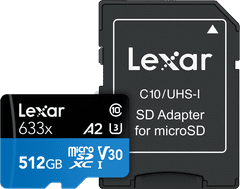 Lexar MicroSDXC 633x UHS-I/A1/U3/10 R95 (V30) 512GB spominska kartica + SD adapter (LMS633512G)
