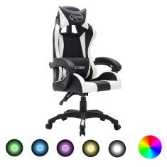 Vidaxl Racing stol z RGB LED lučkami belo in črno umetno usnje