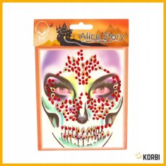 Korbi Bleščeče nalepke za obraz – rdeči kristalčki v motivu lobanje, popolne za Halloween, cosplay in karneval
