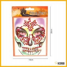 Korbi Bleščeče nalepke za obraz – rdeči kristalčki v motivu lobanje, popolne za Halloween, cosplay in karneval