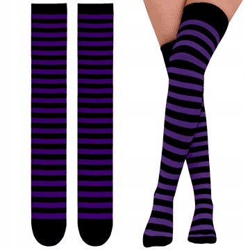 Korbi Čudovite vijolično-črne črtaste nogavice – popoln dodatek za kostum čarovnice ali čarovnika za Halloween