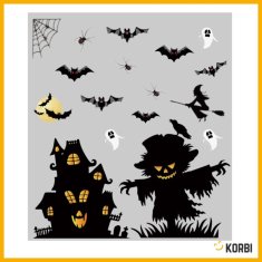 Korbi Strašavno mestno okrasje – nalepke za okna, Halloween dekoracija, komplet