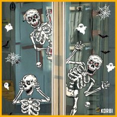 Korbi Dekorativne nalepke za okna – okostnjaki, komplet za Halloween