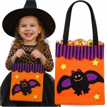 Korbi Oranžna vrečka za sladkarije za noč čarovnic – motiv netopirja