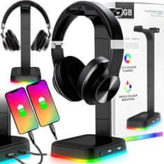 Dexxer LED RGB stojalo za igralne slušalke 2x USB 2.0