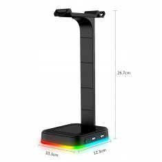 Dexxer LED RGB stojalo za igralne slušalke 2x USB 2.0