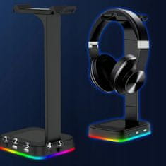 Dexxer LED RGB stojalo za igralne slušalke 2x USB 2.0