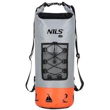 NILS CAMP Vodoodporna torba s prostornino 25 litrov. Zapenjanje z zaponkami in zaponko. 2 odstranljiva kovinska trakova. Dimenzije 25 x 65 cm. Teža 650 gramov.