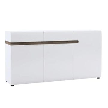 KONDELA Trovratna komoda Lynatet 40 - bela / bela visoki sijaj / sonoma hrast tartuf