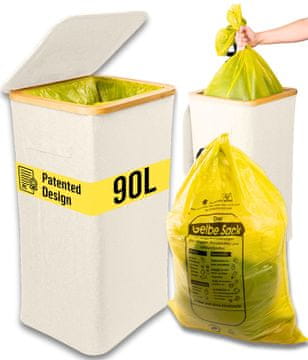 Deco Haus Koš za smeti 90L [dodatna notranja vreča] - Stojalo za vrečke za smeti - koš za vrečke za smeti - Koš s pokrovom - Sistem za kuhinjske odpadke - Robustno stojalo za vrečo za smeti - BEŽ