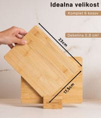Deco Haus Deco haus Lesene deske za zajtrk, set 6 kosov [DEBELINA 0,8 cm] – Majhna lesena deska za rezanje 23 x 17,5 cm – Lesena deska za kuhinjo Antibakterijska lesena deska – Deska za malico