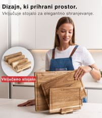 Deco Haus Set 3 lesenih desek za rezanje iz trdne akcije [debeline 2 cm] – deske za rezanje z žlebom za sok – lesene deske za kuhinjo 40 x 30, 33 x 24, 26 x 18 – lesena deska za rezanje