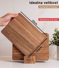 Deco Haus Lesene deske za zajtrk, komplet 6 kosov [DEBELINA 1,5 cm] – Lesena deska za rezanje, majhna, 23 x 17,5 cm – Lesena deska za kuhinjo Antibakterijska lesena deska – Deska za malico