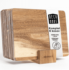 Deco Haus Lesene deske za zajtrk, komplet 6 kosov [DEBELINA 1,5 cm] – Lesena deska za rezanje, majhna, 23 x 17,5 cm – Lesena deska za kuhinjo Antibakterijska lesena deska – Deska za malico