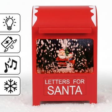 sarcia.eu Rdeča BOŽIČNA poštna skrinjica, LED glasbena skrinjica, padajoči sneg, ZVOK, božična dekoracija 15x12x23 cm