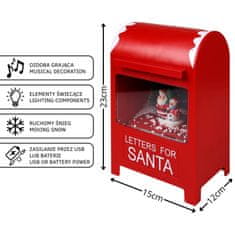 sarcia.eu Rdeča BOŽIČNA poštna skrinjica, LED glasbena skrinjica, padajoči sneg, ZVOK, božična dekoracija 15x12x23 cm