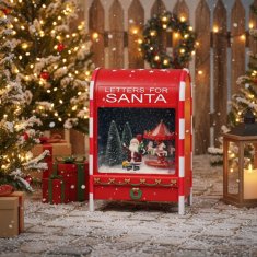 sarcia.eu Rdeča, božična poštna škatla s Božičkom in vrtiljakom, LED GLASBENA ŠKATLA, božična dekoracija 25x15x40 cm