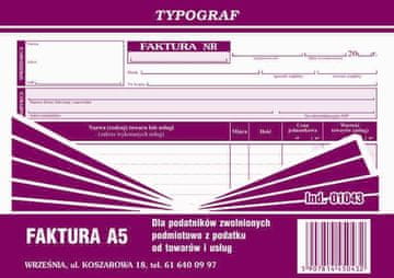 shumee Račun z DDV A5 Za davčne zavezance, oproščene plačila DDV, obrazec 01043