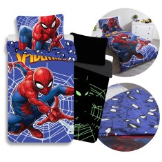 MARVEL COMICS MARVEL SpiderMan Temno modra DVOJNA bombažna otroška posteljnina z zadrgo, SVETLI SE V TEMI 140x200cm+70x90cm OEKO-TEX