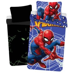 MARVEL COMICS MARVEL SpiderMan Temno modra DVOJNA bombažna otroška posteljnina z zadrgo, SVETLI SE V TEMI 140x200cm+70x90cm OEKO-TEX
