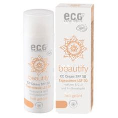 shumee CC krema Eco Cosmetics, odtenek LIGHT, SPF 50, s hialuronsko kislino, koencimom Q10 in organskim granatnim jabolkom
