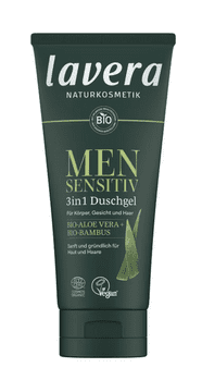 shumee LAVERA MEN SENSITIV gel za prhanje z organsko alojo in organskim bambusom 3 v 1 za telo, lase in obraz