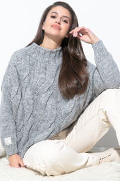 shumee Oversized pulover z aran vzorcem F840 S/M SweetPink