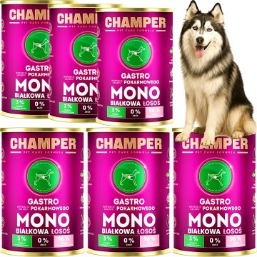 shumee Mokra hrana za pse, Monoprotein Champer Gastro Salmon 6x400g