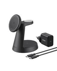 Anker MagGo 3v1 brezžična polnilna postaja, kabel, adapter, 15 W, črna (B25M4G11)