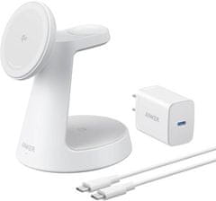 Anker MagGo 3v1 brezžična polnilna postaja, kabel, adapter, 15 W, bela (B25M4G21)