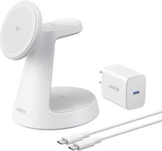 MagGo 3v1 brezžična polnilna postaja, kabel, adapter, 15 W, bela (B25M4G21)