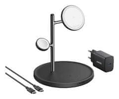 Anker MagGo 3v1 brezžična polnilna postaja, adapter, kabel, 15 W, črna (B25M3311)