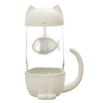 Intesi Kawaii vrček z infuzerjem Mačka z ribico 300 ml bela