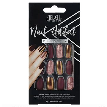 shumee Umetni nohti bordo-roza bleščeči in mat rdeči mačji pogled Ardell M 28 kosov